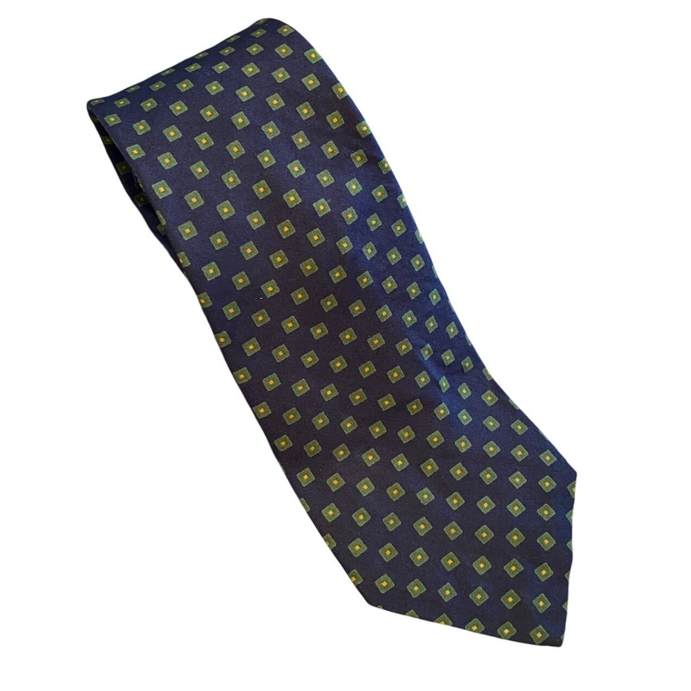 Vintage Brooks Brothers Makers Mens Navy Blue Silk Geometric Square Necktie USA